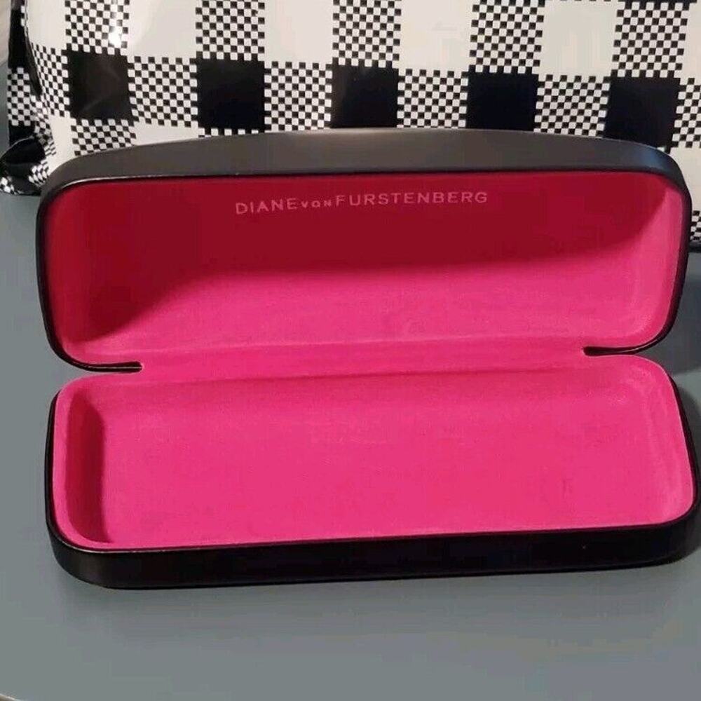 Diane Von Furstenberg DVF Glasses Case Black Bright Pink Lining 6" Hard Case